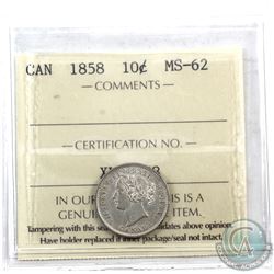 10-cent 1858 ICCS Certified MS-62. A choice mint state first year issue coin.