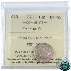 10-cent 1870 Narrow 0 ICCS Certified EF-45.