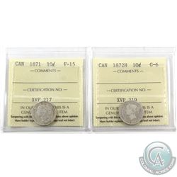 10-cent 1871 ICCS Certified F-15 & 1872H ICCS G-6. 2pcs