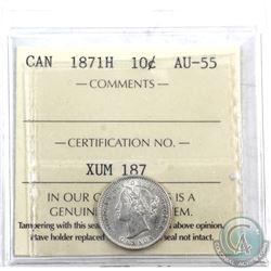 10-cent 1871H ICCS Certified AU-55. A bright coin with some minor die cracks on the obverse and some