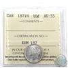 Image 1 : 10-cent 1871H ICCS Certified AU-55. A bright coin with some minor die cracks on the obverse and some