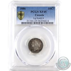 10-cent 1886 Large Knob 6, Obv. 4 PCGS Certified EF-45. An attractively toned coin with light center