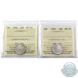 10-cent 1900 ICCS EF-40 & 1901 ICCS EF-45. 2pcs