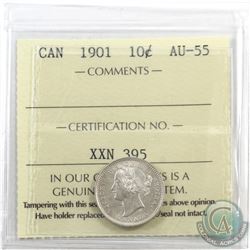 10-cent 1901 ICCS Certified AU-55. Blast white, with exceptional details