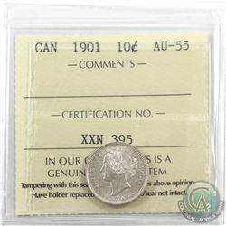 10-cent 1901 ICCS Certified AU-55. Blast white, with exceptional details