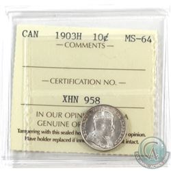 10-cent 1903H ICCS Certified MS-64. An exceptional strike with frosted fields. Coin shows as a highe