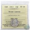 Image 1 : 10-cent 1913 Broad Leaves ICCS Certified VF-30. A Nice mid-grade example of this tough variety.