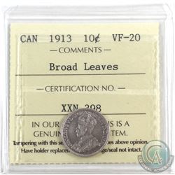 10-cent 1913 Broad Leaves ICCS Certified VF-20.