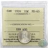 Image 1 : 10-cent 1916 ICCS Certified MS-65. A frosted finish coin with subtle hints of golden throughout.