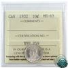 Image 1 : 10-cent 1932 ICCS Certified MS-63! A nice choice BU coin with near blast white fields.