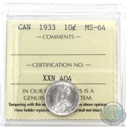 10-cent 1933 ICCS Certified MS-64! Full white coin with a choice reverse.