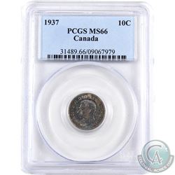 10-cent 1937 PCGS Certified MS-66. Coin features deep blue indigo and golden toning.