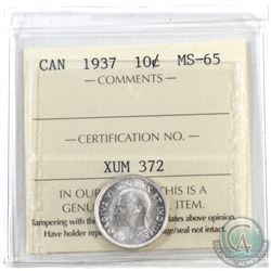 10-cent 1937 ICCS Certified MS-65. Blast white.