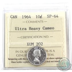 10-cent 1964 ICCS Certified SP-64 Ultra Heavy Cameo