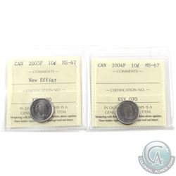 10-cent 2003P New Effigy & 2004P ICCS Certified MS-67. 2pcs