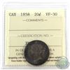 Image 1 : 20-cent 1858 ICCS Certified VF-30. Medium to dark tones throughout. Strong details for grade point. 