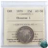 Image 1 : 25-cent 1870 Obverse 1 ICCS Certified AU-58. A well struck coin with a light patina with lots of und