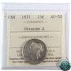 Image 1 : 25-cent 1871 Obverse 2 ICCS Certified AU-58. A bright coin with hints of violet tones.