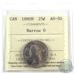 25-cent 1880H Narrow 0 ICCS Certified AU-50 (toning on obverse)