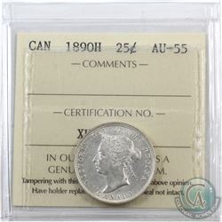 25-cent 1890 ICCS Certified AU-55. Blast white!