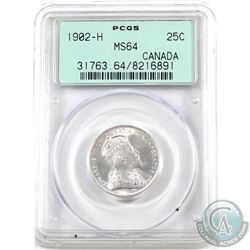 25-cent 1902H PCGS MS-64! Bright vibrant coin with exceptional strike qualities