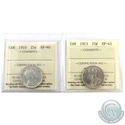 25-cent 1910 EF-40 & 1913 EF-45 ICCS Certified. 2pcs