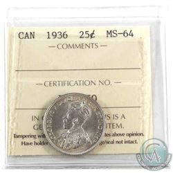 25-cent 1936 ICCS Certified MS-64.