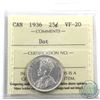 Image 1 : 25-cent 1936 Dot ICCS Certified VF-20.