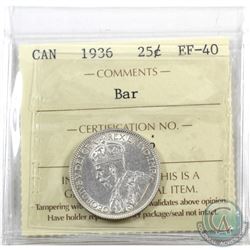 25-cent 1936 Bar ICCS Certified EF-40