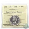 Image 1 : 25-cent 1953 Small Date, ICCS Certified PL-66 Cameo. Bright flashy coin on this rare low mintage str