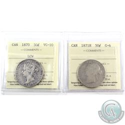 50-cent 1870 LCW ICCS VG-10 & 1871H ICCS G-6. 2pcs