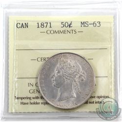 50-cent 1871 ICCS Certified MS-63. A Rare Mint state example of this Victorian 50-cent coin is tied 