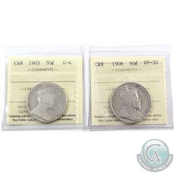 50-cent 1905 ICCS G-4 & 1906 ICCS VF-30. 2pcs