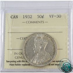 50-cent 1932 ICCS Certified VF-30. *Key Date*