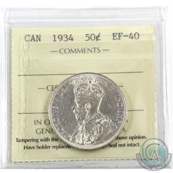 50-cent 1934 ICCS Certified EF-40. Bright coin with hints of mint lustre throughout the margins.