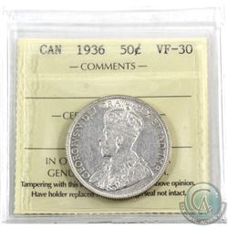 50-cent 1936 ICCS Certified VF-30. A Nice mid-grade example of this semi-key date issue.