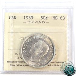 50-cent 1939 ICCS Certified MS-63.