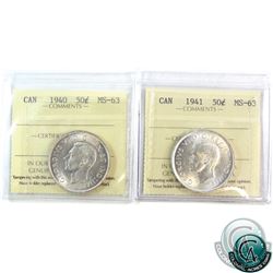 50-cent 1940 & 1941 ICCS Certified MS-63. 2pcs