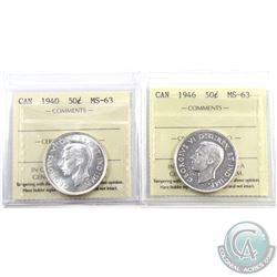 50-cent 1940 & 1946 ICCS Certified MS-63. 2pcs