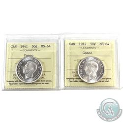 50-cent 1941 & 1942 both ICCS Certified MS-64 Cameo! An attractive matching pair with full white fie