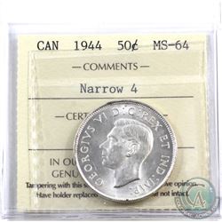 50-cent 1944 Near 4 ICCS Certified MS-64