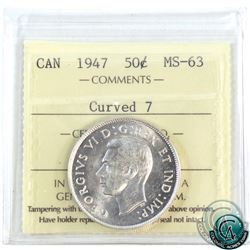 50-cent 1947 Curved 7 ICCS Certified MS-63. A bright flashy coin.