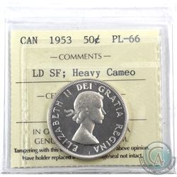 50-cent 1953 LD SF, ICCS Certified PL-66 Heavy Cameo! *RARE*