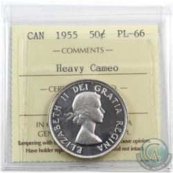 50-cent 1955 ICCS Certified PL-66 Heavy Cameo. Beautiful reflective fields