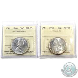 50-cent 1960 & 1964 ICCS Certified MS-65. 2pcs. Lightly toned