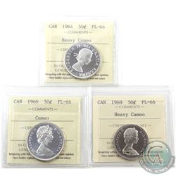 50-cent 1964 Heavy Cameo, 1966 Cameo & 1969 Heavy Cameo ICCS Certified PL-66. 3pcs