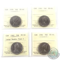 50-cent 1976, 1980, 1982 Large Beads Type 1 & 1984 ICCS Certified MS-66. 4pcs