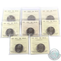 50-cent 2005P, 2006P, 2007, 2008, 2009, 2010, 2011 & 2012 ICCS Certified MS-65. 8pcs