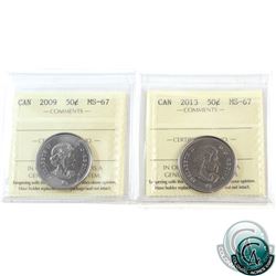 50-cent 2009 & 2013 ICCS Certified MS-67. Both coins tied for finest known. 2pcs