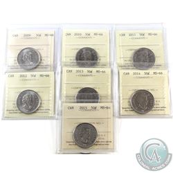 50-cent 2009, 2010, 2011, 2012, 2013, 2014 & 2015 ICCS Certified MS-66. 7pcs